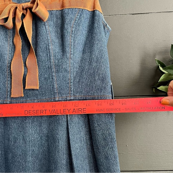 Vintage Denim Dress Size 8 60s 70s Ribbon Bow Around Chest Sparkle in Fabric - Picture 13 of 15